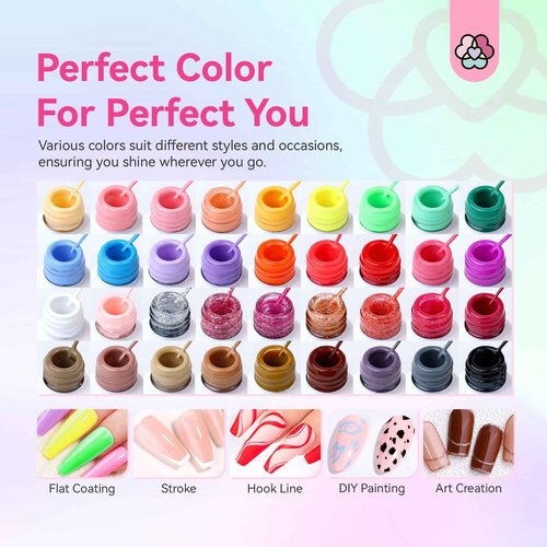 SAVILAND Nail Gel - 36 Colors Liner Set With Art Brushes, Soak Off Pen, Pink Polish for Salon DIY At Home, Beginner-Friendly Manicure Kit