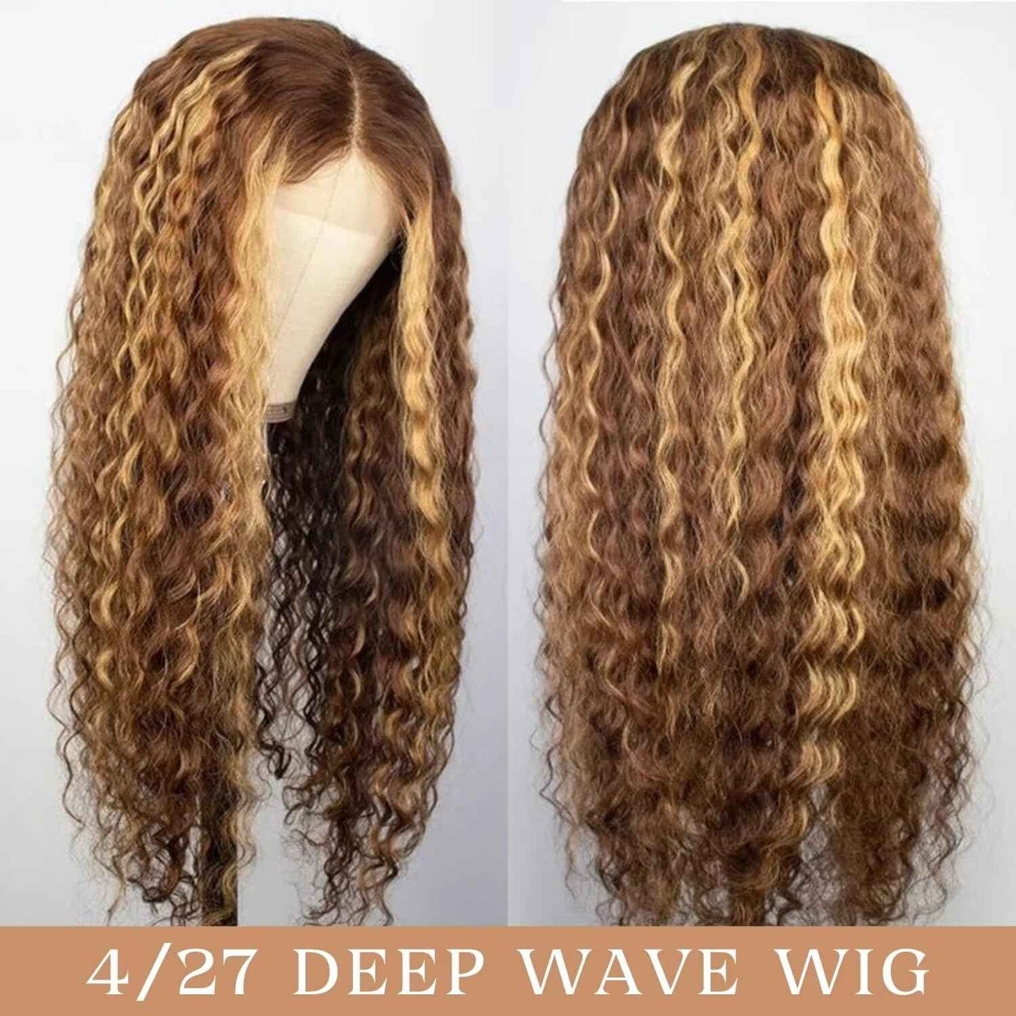 Highlight Ombre Lace Front Wigs Human Hair Honey Blonde Deep Wave 13x6 HD Transparent Lace Frontal Wigs Human Hair P4/27 Colored Curly Wig for Women 180% Density Glueless Pre Plucked 24 Inch Wig