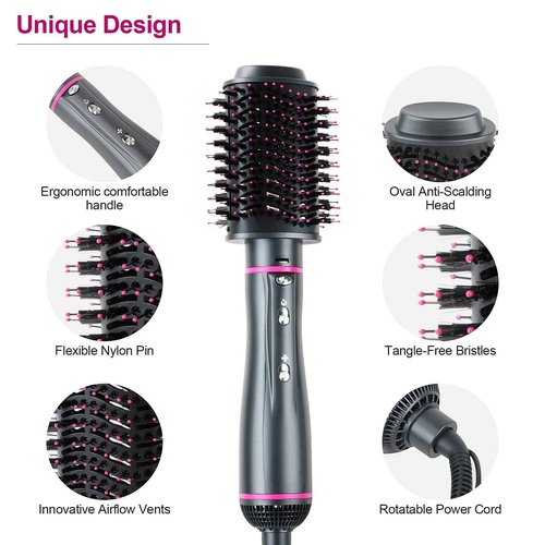 Hair Dryer Brush, WeChip 4 in 1 Detachable Negative Ion Hair Dryer, Blow Dryer Brush for Straightening/Drying/Curling, with Carrying Case (Gray)