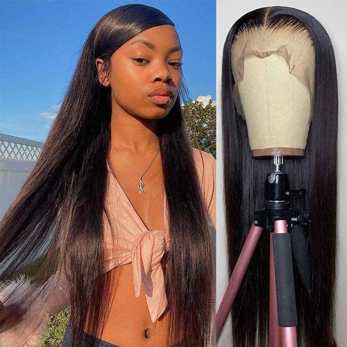 mengkai 28 Inch Straight Lace Front Wigs Human Hair Glueless Lace Front Wigs Pre Plucked with Baby Hair Straight 13x4 Ear to Ear Lace Frontal Wigs Human Hair Lace Front wigs Human