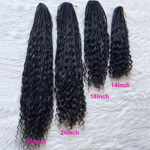 NFHair Crochet Boho Box Braids With Human Hair Pre-Looped Synthetic Braiding Goddess Braids Double Drawn Curly Full Ends Hair Extensions For Women Natural Color 1Pack/40 Stands 14Inch