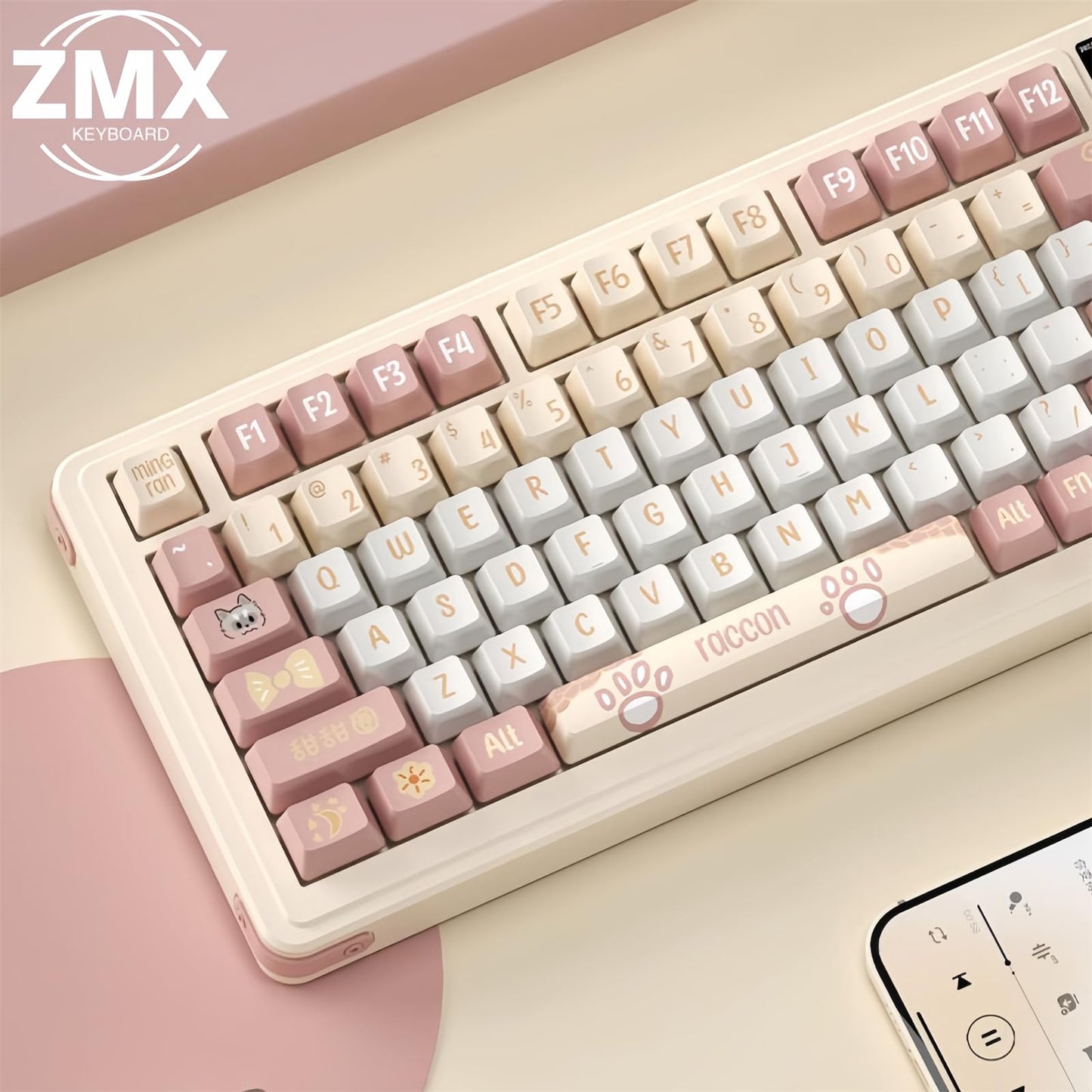 ZMX Cute Keyboard Keycaps,PBT Dye-Sub Custom Keycaps Set Cherry Profile 124 Keys Full Size Keycaps for ANSI Layout Cherry MX Switches 75% 60% Mechanical Gaming Keyboard Kawaii Cartoon Keycaps (16)