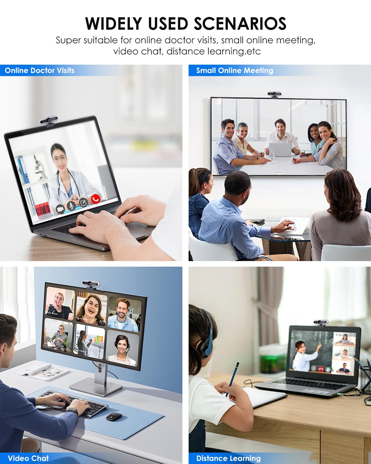 2K HD Webcam with Infrared Windows Hello Facial Recognition, Computer Camera, Privacy Cover, Noise Canceling Microphones, Laptop Webcam For Video Conferencing, Live, Streaming, Online Learning