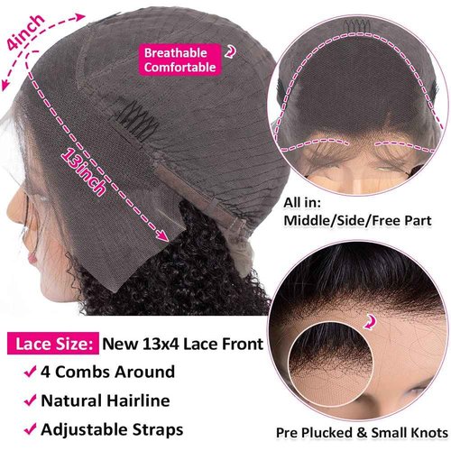 CYNOSURE 13x4 HD Transparent Lace Front Human Hair Wigs for Black Women 9A 180% Denisty Curly Lace Front Wigs Human Hair Pre Plucked with Baby Hair Natural Black Color 20inch
