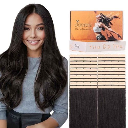 DOORES Tape in Hair Extensions Human Hair, Dark Brown 18 Inch 100g 20pcs, Wide Tape in Extensions Real Remy Invisible Seamless Tape-ins Silky Straight Skin Weft Folding Wear