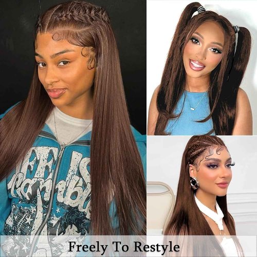 Brown Human Hair Bundles with Closure(12 14 16 with 12 Free) Straight Human Hair 3 Bundles with 4x4 Lace Closure Double Machin Weft Straight Chocolate Brown Human hair