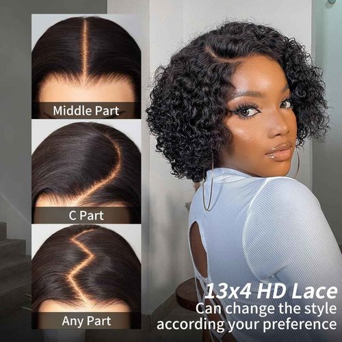 Tinashe Short Curly Pixie Cut Lace Front Wigs 10 inch 13X4 Human Hair HD Lace Front Wigs Plucked for Black Women Natural Black