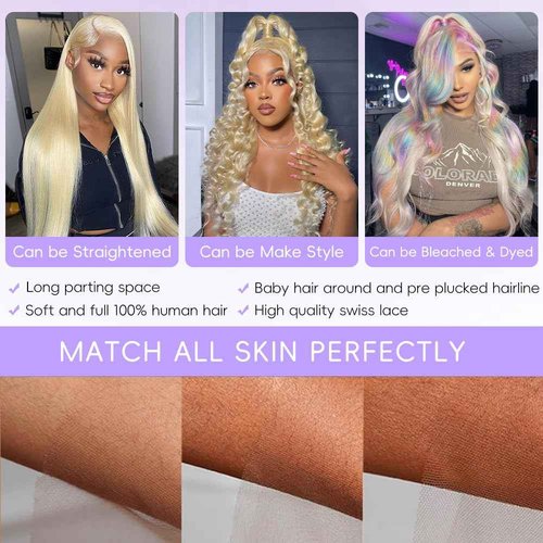 XIAPAY 13x6 613 Lace Front Wig Human Hair 28 Inch Blonde Wig Human Hair Body Wave Blonde Lace Front Wigs Human Hair 613 HD Frontal Wig 200% Density HD Lace Frontal Wigs Human Hair Pre Plucked