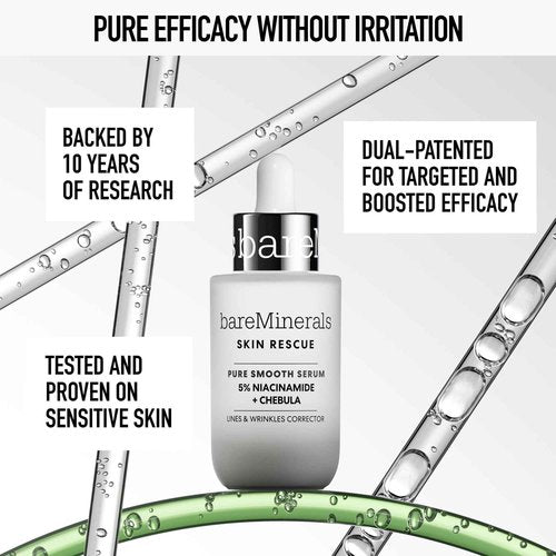 bareMinerals Skin Rescue Pure Smooth Face Serum, Formulated with 5% Niacinamide + Chebula, Smoothes Fine Lines + Wrinkles, Sensitive Skin Safe