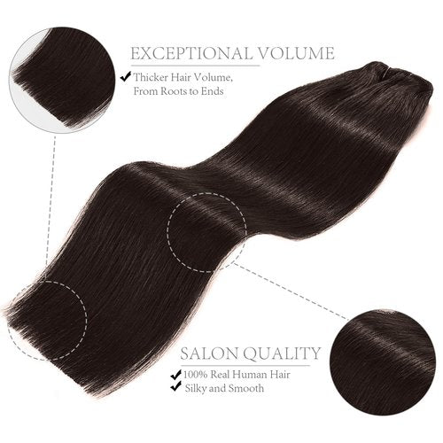 FoxFace Clip in Hair Extensions Real Human Hair, Thick Extensions from Root to Tip, Natural Hair Clip Ins, Dark Brown, 22 Inch 120g 7Pcs