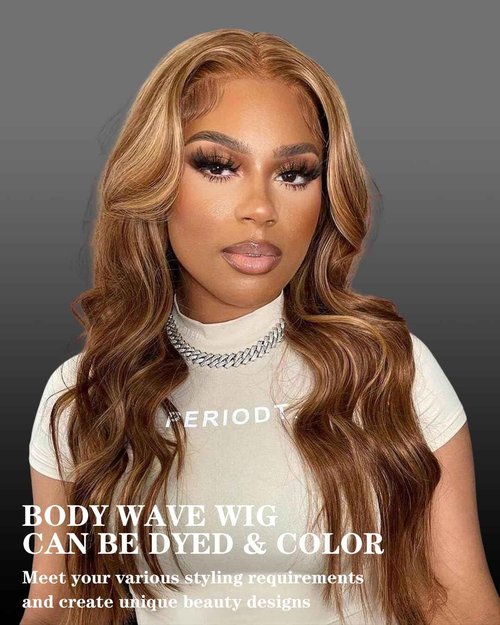 FASHION VILA Ombre Lace Front Wig - Human Hair, 13x4 Body Wave, 4/27 Highlight, Honey Blonde, 180% Density (18 inch)