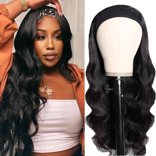 Headband Wig Human Hair Body Wave 22 Inch Headband Wigs for Black Women Brazilian Virgin Hair Wear and Go Glueless Wig None Lace Front Wigs for Beginners 150% Density Natural Black Color