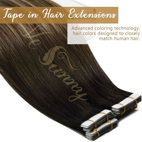 Ve Sunny 2Packs 75G Black Ombre with Dark Brown to Ash Brown Balayage Tape in Human Hair Extensions 18inch