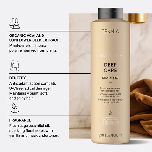 LAKMÉ Teknia Deep Care Shampoo, Repairing Shampoo for Damaged Hair, 33.8 Fl Oz