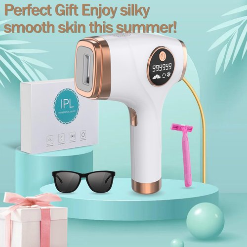 IAEVGGA IPL Hair Removal Device, Portable Permanent Hair Reduction for Men and Women, Home Hair Remover with Razor and Glasses, 999,999 Flashes, Underarms Back Legs Arms Face Bikini Line