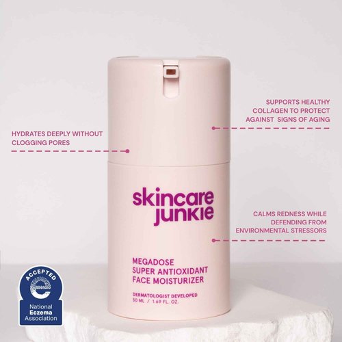 Skincare Junkie Megadose Super Antioxidant Face Moisturizer for oily, acne-prone, normal, sensitive, and combination skin, Dermatologist developed, 1.7 OZ