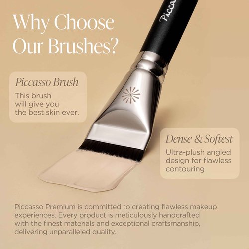 Piccasso FB17 Foundation Brush – Soft Makeup Brush for Liquid & Cream Foundation, Curved Bristles for Smooth and Flawless Face Makeup, Professional Tool for Base Layering, Korean Beauty Essential