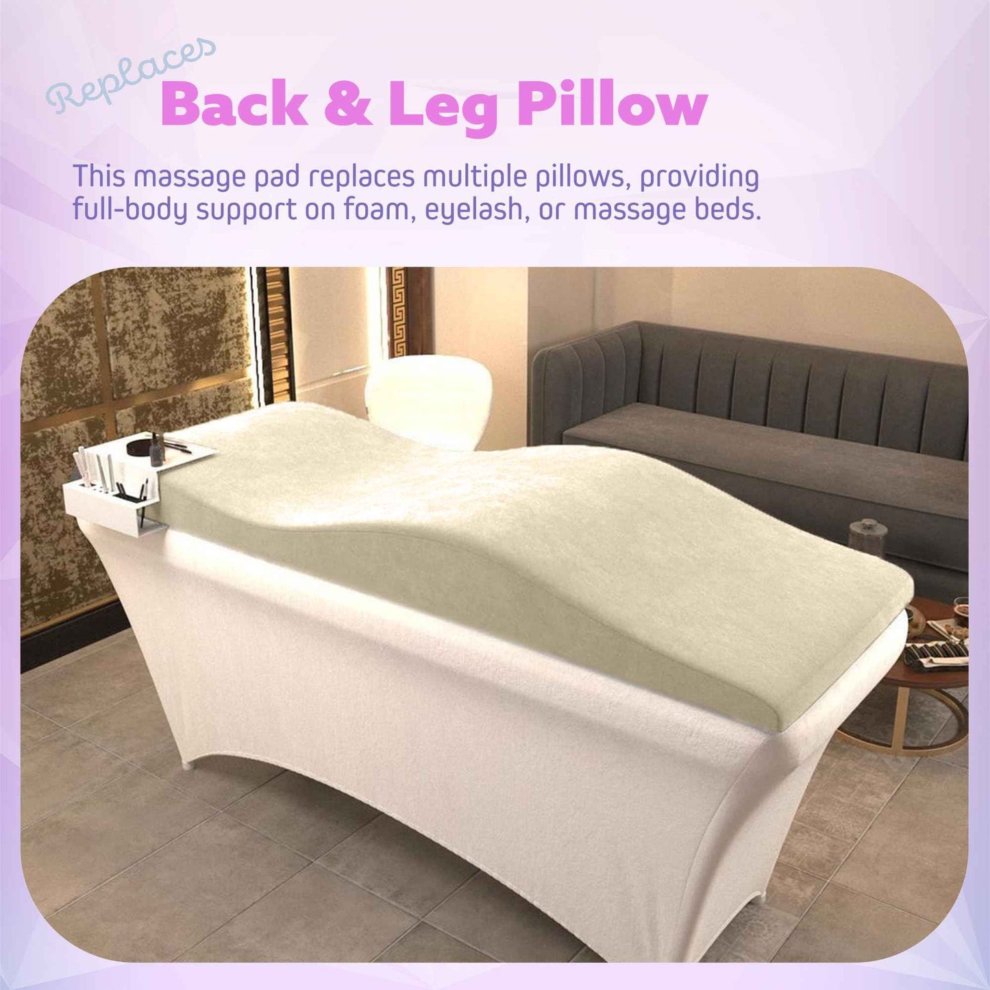 Lash Bed Topper – Ergonomic Memory Foam Pad with Plush Cover, Spa Table Cushion for Eyelash Tech, Salon Mattress for Beauty Beds, Compatible with Massage and Spa Setups – 28/70" (71/178 cm), Beige