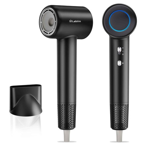 Labiim Hair Dryer, High-Speed Ionic Low Noise Blow Dryer with Brushless Motor for Fast Drying, Thermo-Control Quiet Compact Hair Blow Dryer, Hairdryer with 1 Nozzle Attachments for Home Salon Travel