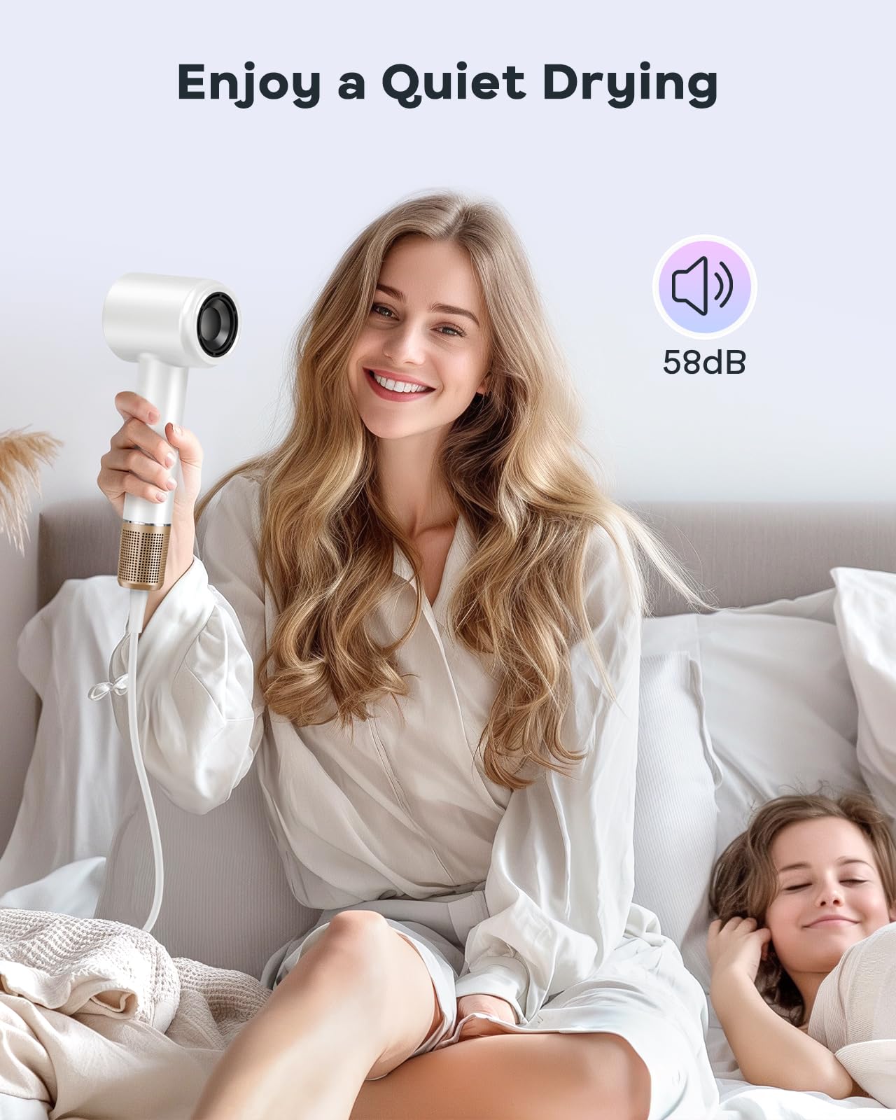 Hair Dryer - Negative Ionic Blow Dryer with 150000 RPM High Speed Brushless Motor for Fast Drying, Low Noise, HD Display Hair Dryer with Diffuser and Nozzle, 4 Temps & 3 Speeds