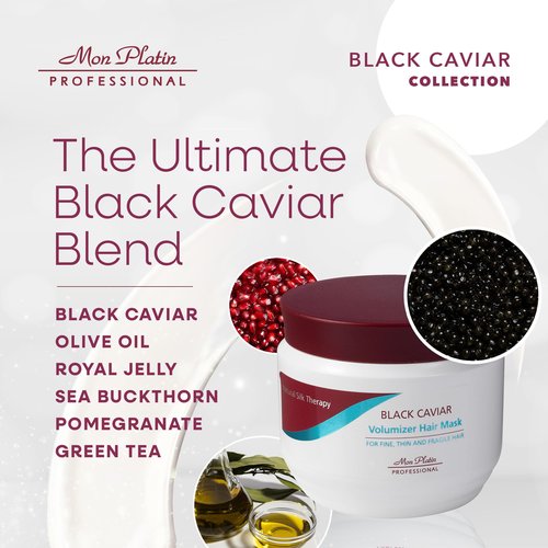 Mon Platin Professional Black Caviar Volumizing Hair Mask for Fine, Thin, and Fragile Hair - Enriched with Black Caviar, Deep Conditioning, SLS/Salt-Free, 500ml