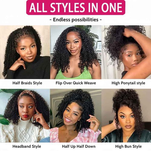 yamduly Half Wig Human Hair 200% Density Water Wave Glueless Wear and Go Wig with Adjustable String Seamless Flip Over Invisible Hairline Beginner Friendly Clip-In Headband Wig 16 Inch