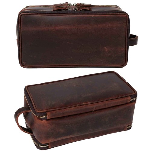 RC ROCKCOW Personalized Leather Toiletry Bag for Men Travel Shaving Dopp Kit-Large Cosmetic Bags Toiletries Bathroom Organizer (Coffee(full grain leather))