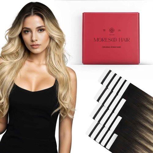 Tape Bundle Total 40 Pieces - Tape in Hair Extensions Brown Balayage #2/27/613 Skin Weft Tape in Extensions Full Head (18 inch and 16 inch 40 Pieces 100 Grams)