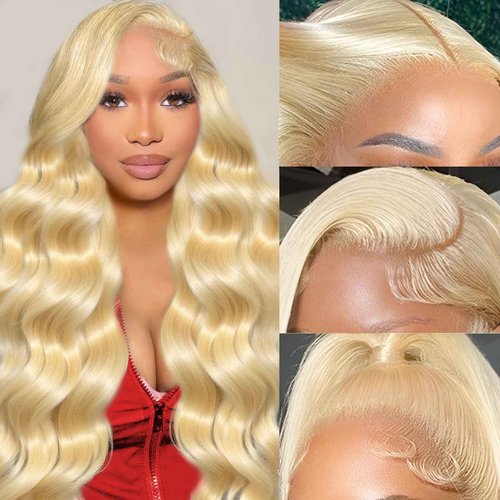 TYUKY 28 Inch 613 13x6 Lace Front Wig Human Hair 200 Density Body Wave Blonde HD Lace Front Wigs Human Hair Pre Plucked Blonde Wig Human Hair 613 Lace Frontal Wigs