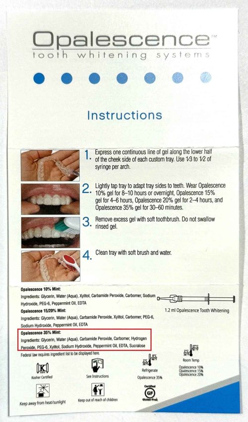 Opalescence 35% Gel Syringes Teeth Whitening - Refill Kit (8 Count) Carbamide Peroxide. Made by Ultradent, in Cool Mint Flavor. Tooth Whitening Refill Syringes 5197-4
