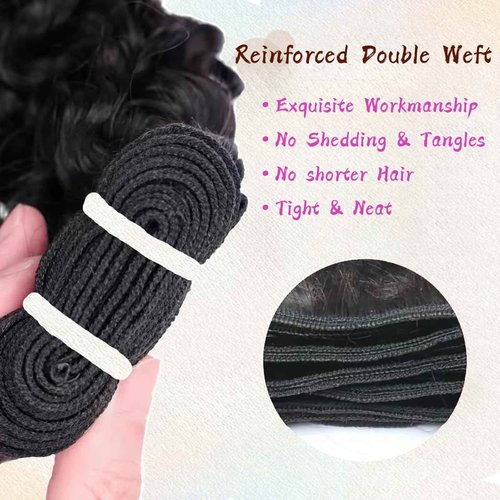 Muzkala Burmese Curly Bundles Human Hair Water Wave Human Hair 100% Unprocessed Brazilian Virgin Remy Hair Bundles Quick Weave for Women Natural Black (Burmese Curly Natural Black, 16 16 16 Inch)