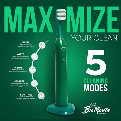 Big Mouth Electric Toothbrush for Adults by Dr Bobbi (Patented) Travel Toothbrush Retain One Charge for 42 Days Ultrasonic Rechargeable 5 Modes & 2 Minutes Auto Timer Rotimi Royalty Edition (green)