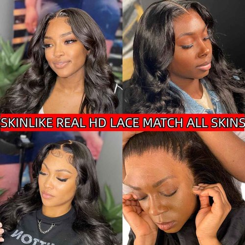 Savasana 13x4 Lace Frontal HD Human Hair Body Wave Pre Plucked with Baby Hair for Black Women Skin Like Brazilian Virgin Natural Black 18 Inch