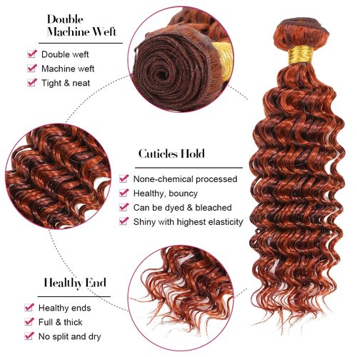 Highlight Bundles P33/350 Deep Curly Human Hair Bundle Ombre Ginger Brown 3 Bundles 20 22 24 Inch Two Tone Color 33 Copper Mixed With Ginger Orange Bundle 300G