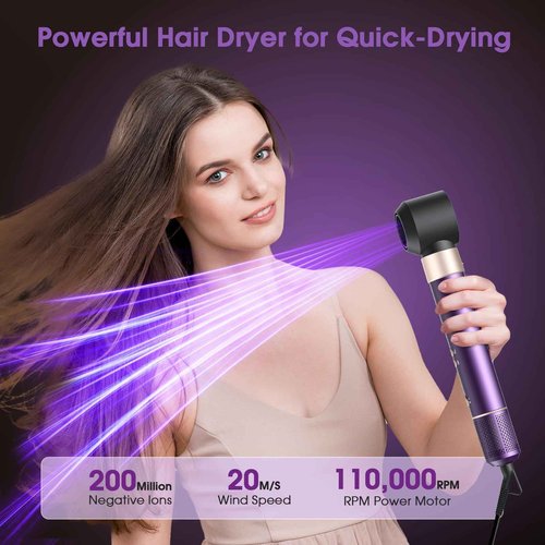 Vincofy 7 in 1 Blow Dryer Brush and Hair Dryer, Hot Hair Styler with Negative Ion 110,000 RPM Hair Straightener Brush for Fast Drying Straightening Curling Voluming, Suitable for All Types,Purple