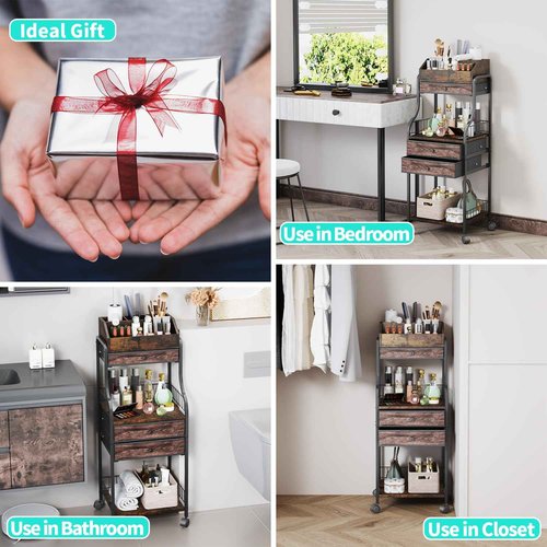 HapiRm Floor Makeup Organizer Storage - Vanity Skincare Make Up Organizers and Storage with Drawers, Cosmetics Display Cases Holder for Skin Care Nail Polish Perfume Makeup Brush