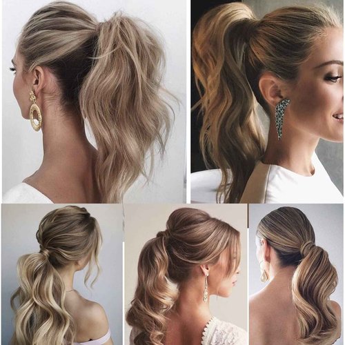 Ugrace Hair Blonde Ponytail Extension Human Hair Ponytail For Women Clip In Hair Extensions Wrap Around Long Ponytail Remy Straight One Piece Hairpiece Hair(16 inch, Highlight P10/613)