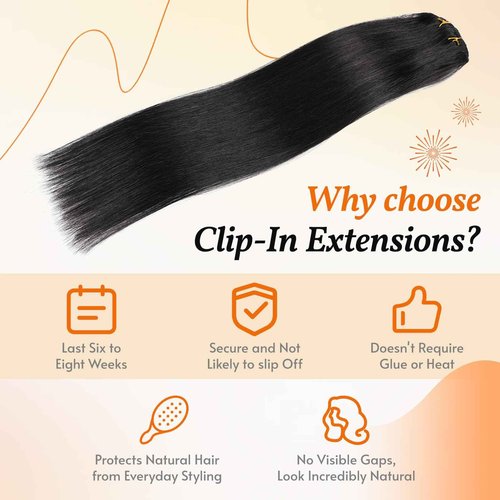VKHAIR Clip in Hair Extensions Real Human Hair 20 inch, 8Pcs/120g Human Hair Clip in Extensions, Seamless Clip in Hair Extensions Human Hair #1 Jet Black, 20 Inch