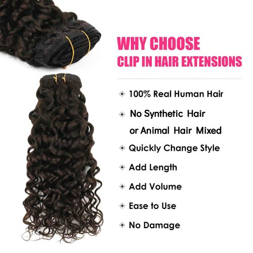 Yuniffe Natural Wavy Hair Extensions Clip ins for Women Dark Brown Natural Wave Curly Clip in Hair Extensions Double Weft 7Pcs 120g Full Head Human Hair Clip in Extensions 20 Inch #2