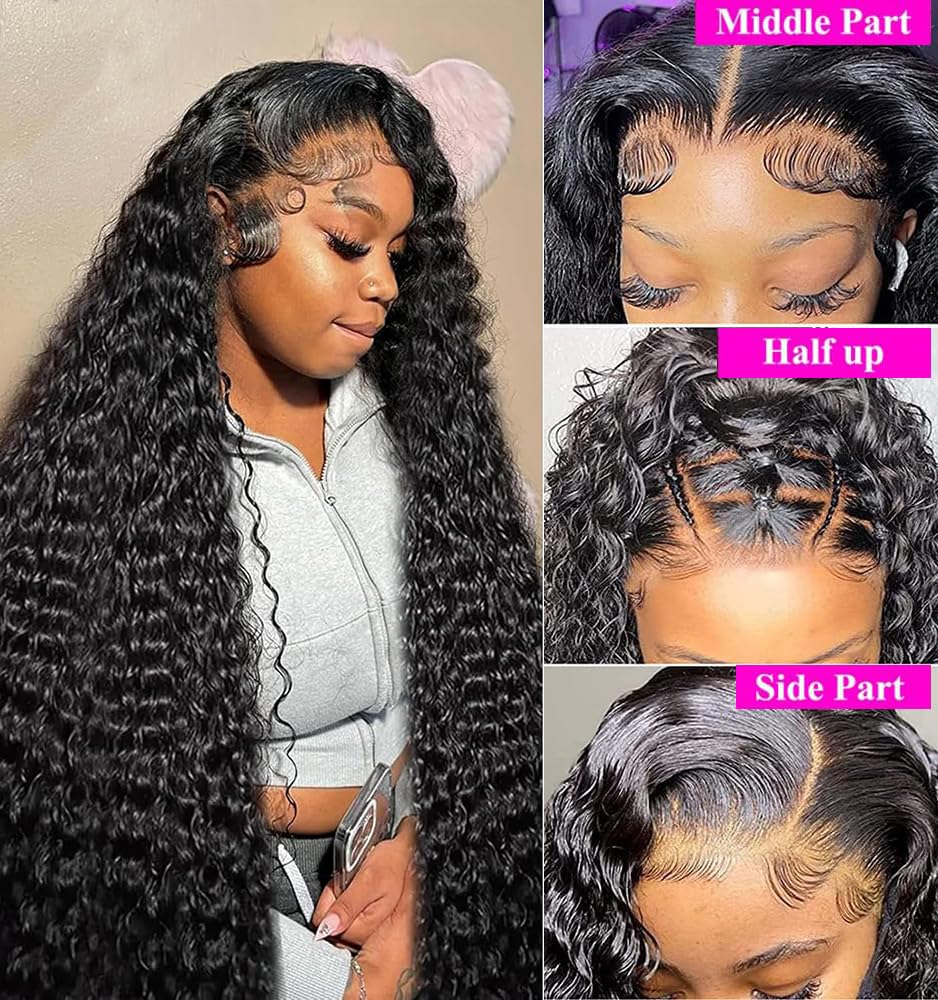 12A Deep Wave Bundles Human Hair 20 22 24 Inch 100% Unprocessed Brazilian Virgin Deep Curly Human Hair 3 Bundles Wet and Wavy Double Weft Deep Wavy Hair Extensions Real Human Hair Natural Black