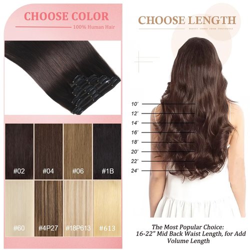 Clip in Hair Extensions Real Human Hair Clip in Extensions for Women Seamless Invisible Chocolate Brown Natural Remy 100% Human Clips ins Extension 8pcs Double Weft 22 inch 4oz/110g