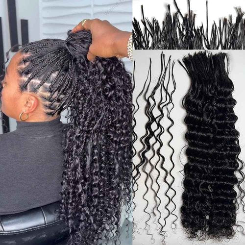 Pre Divided Bulk Human Hair for Boho Braids Deep Wave Bundles for Briding Brazilian Virgin Human Hair Curly Bulk Crochet Hair No Weft Extensions for Black Women 18Inch 640 Roots 200g