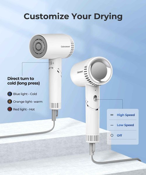 Hair Dryer, 100,000 RPM High-Speed Blow Dryers for Women & Men, Hair Dryers with Diffuser & Nozzle, Portable for Travel Home Use, Quiet & Fast-Drying, 500 Million Negative Ions, Heat-Control