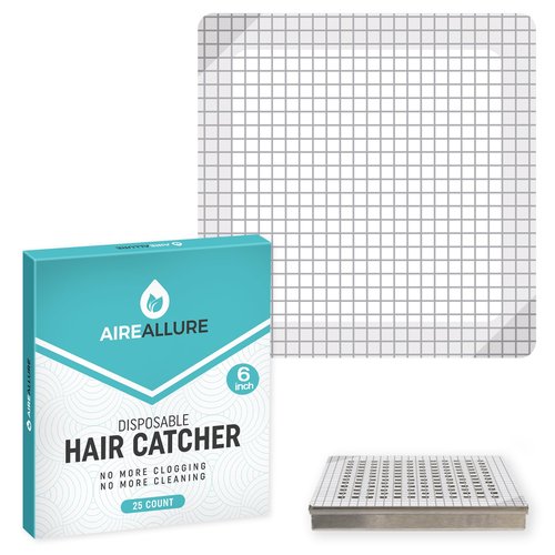 Aire Allure, 25 Pack, Disposable Shower Drain Hair Catcher Mesh Stickers, 6 inch, Square