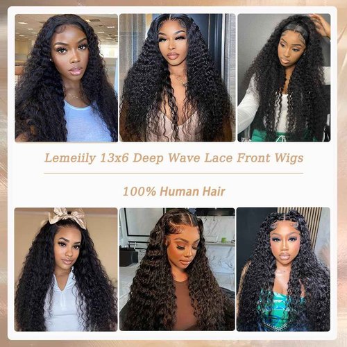 Lemeiily 13x6 Deep Wave Lace Front Wigs Human Hair 200 Density 22 Inch Curly Wig 13x6 HD Lace Front Wigs Human Hair Glueless Wigs Human Hair Pre Plucked for Black Women Natural Color