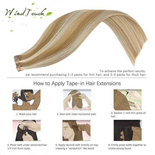 WindTouch Tape in Human Hair Extensions Mixed Bleach Blonde 22Inch #18p613 60g
