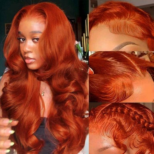AMIRTY 200% Density Orange Ginger Lace Front Wigs Human Hair 13X4 HD Transparent Lace Front Wigs Human Hair Pre Plucked with Baby Hair #33 Wigs For Women 22 Inch