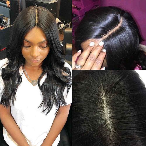 RIVPOIG 4x4 Silk Base Lace Closure with Baby Hair Pre Plucked Brazilian Virgin Straight Natural Black Color Human Hair Free Part Toppers Closure For Women (14inch)