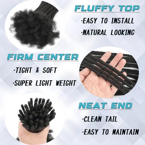 Luckroce Loc Extension Human Hair 6 Inch 70 Strands Human Hair Loc Extensions Permanent Dreadlock Extensions for Women Men (Width 0.4cm #1B)