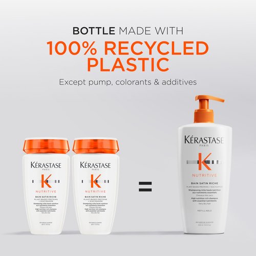 Kerastase Nutritive Bain Satin Riche Shampoo - Cleanses & Strengthens Against Dryness, Adds Shine & Nourishes Medium to Thick Hair, With Plant-Based Proteins & Niacinamide, 16.9 Fl Oz
